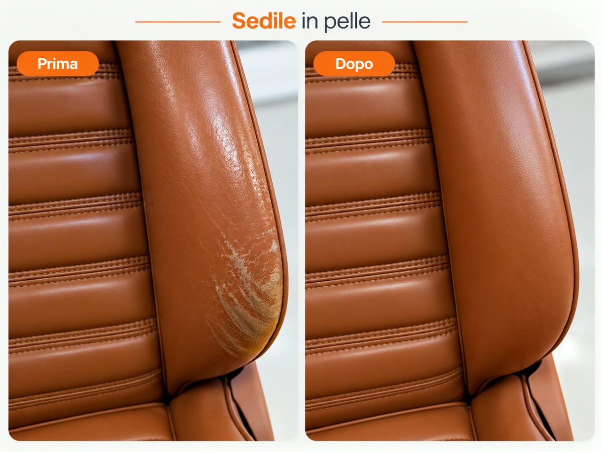Sedile in pelle: prima e dopo il ricondizionamento